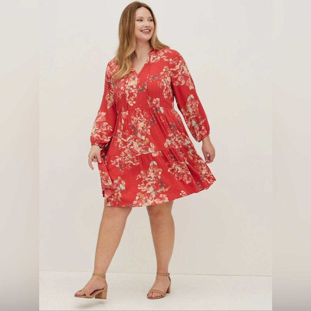 torrid Red Floral Tiered Babydoll Dress